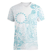 Turquoise Kuki Airani Tapakau Women V-Neck T-Shirt Tribal Anchor Mix Tiare