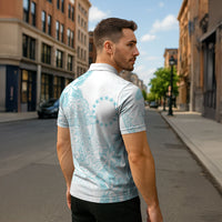 Turquoise Kuki Airani Tapakau Zipper Polo Shirt Tribal Anchor Mix Tiare