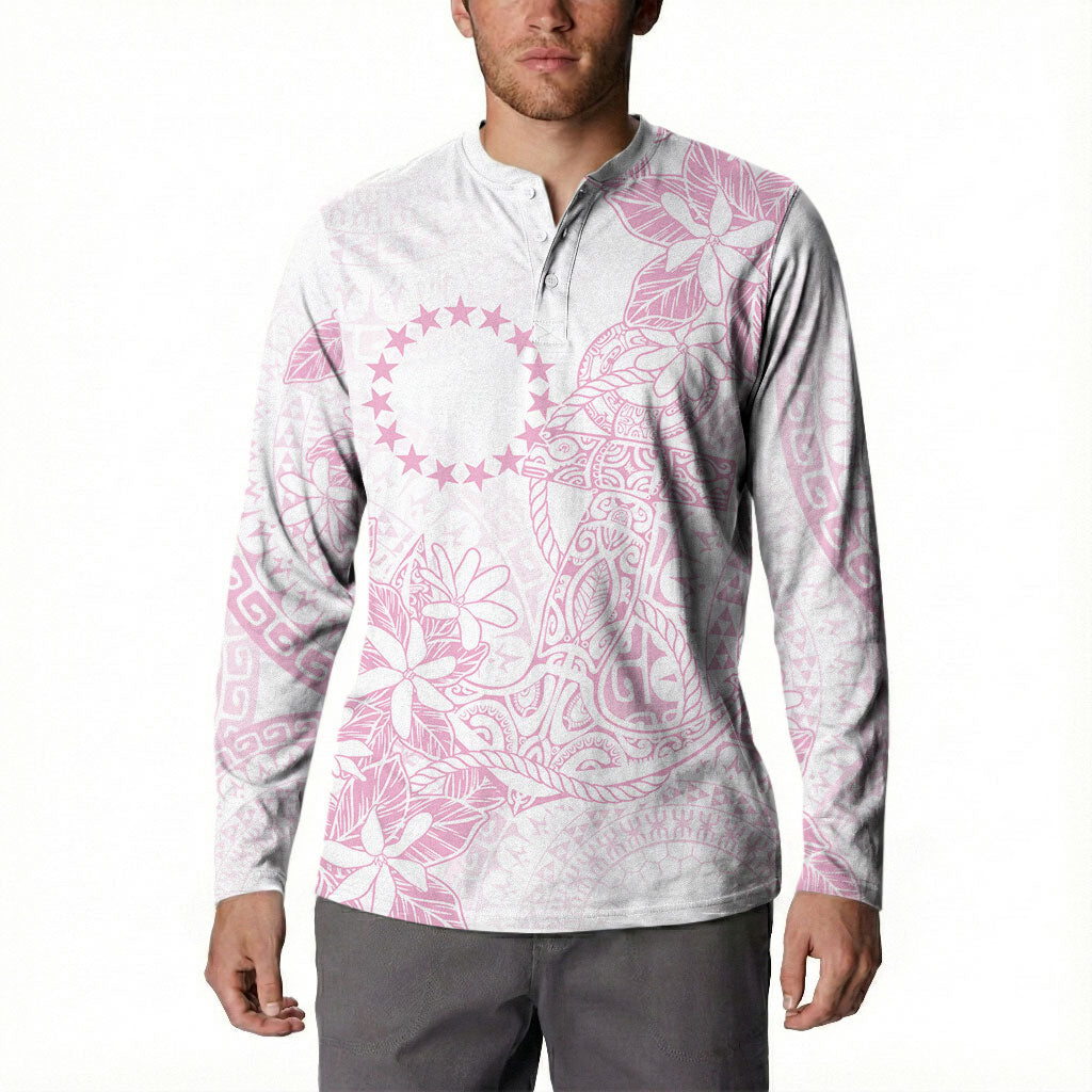 Candy Pink Kuki Airani Tapakau Button Sweatshirt Tribal Anchor Mix Tiare