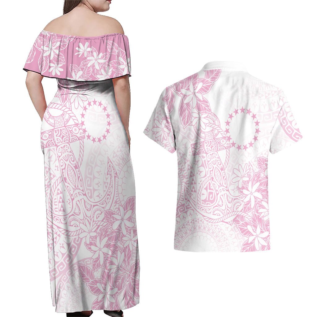 Candy Pink Kuki Airani Tapakau Couples Matching Off Shoulder Maxi Dress and Hawaiian Shirt Tribal Anchor Mix Tiare