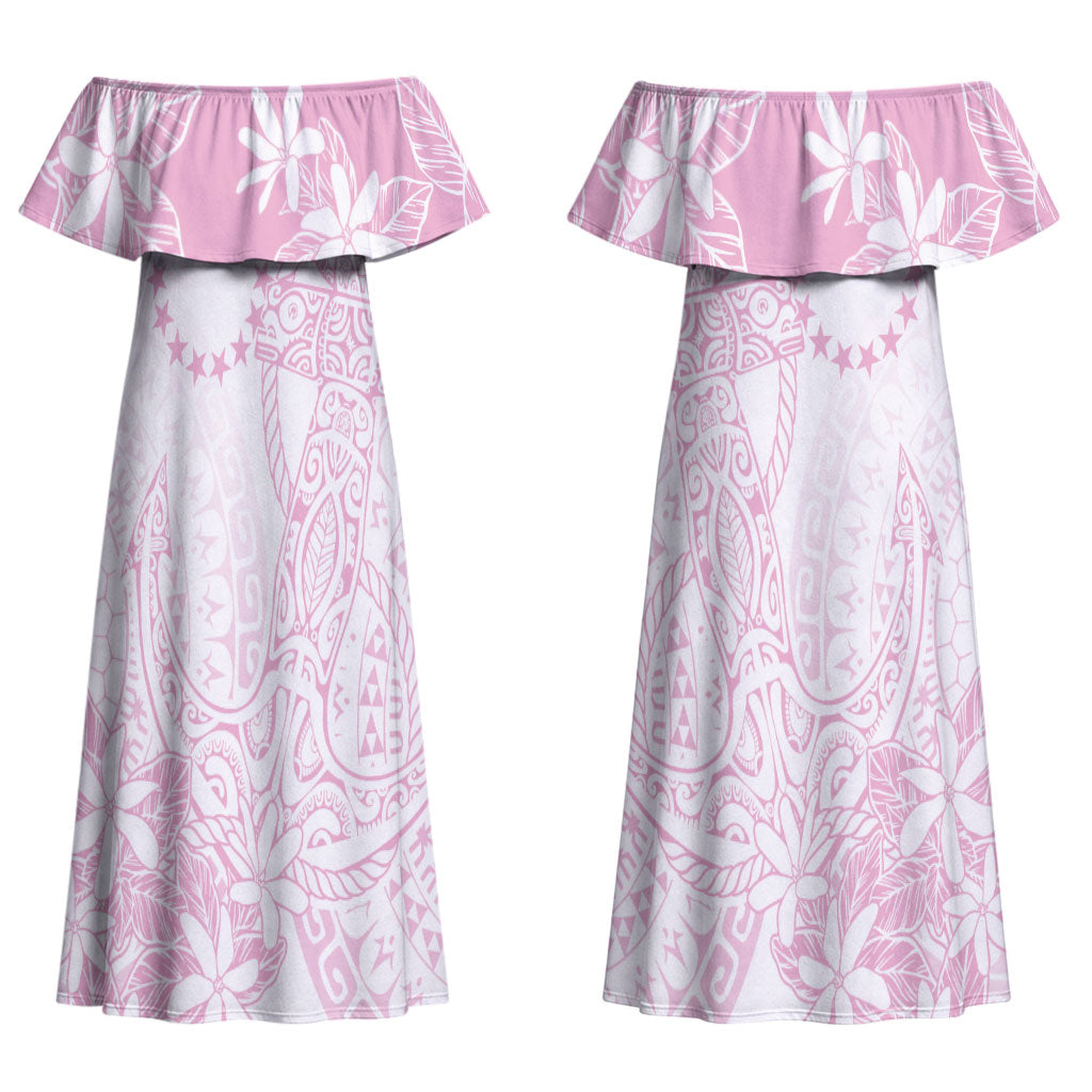 Candy Pink Kuki Airani Tapakau Couples Matching Off Shoulder Maxi Dress and Hawaiian Shirt Tribal Anchor Mix Tiare LT7 - Polynesian Pride