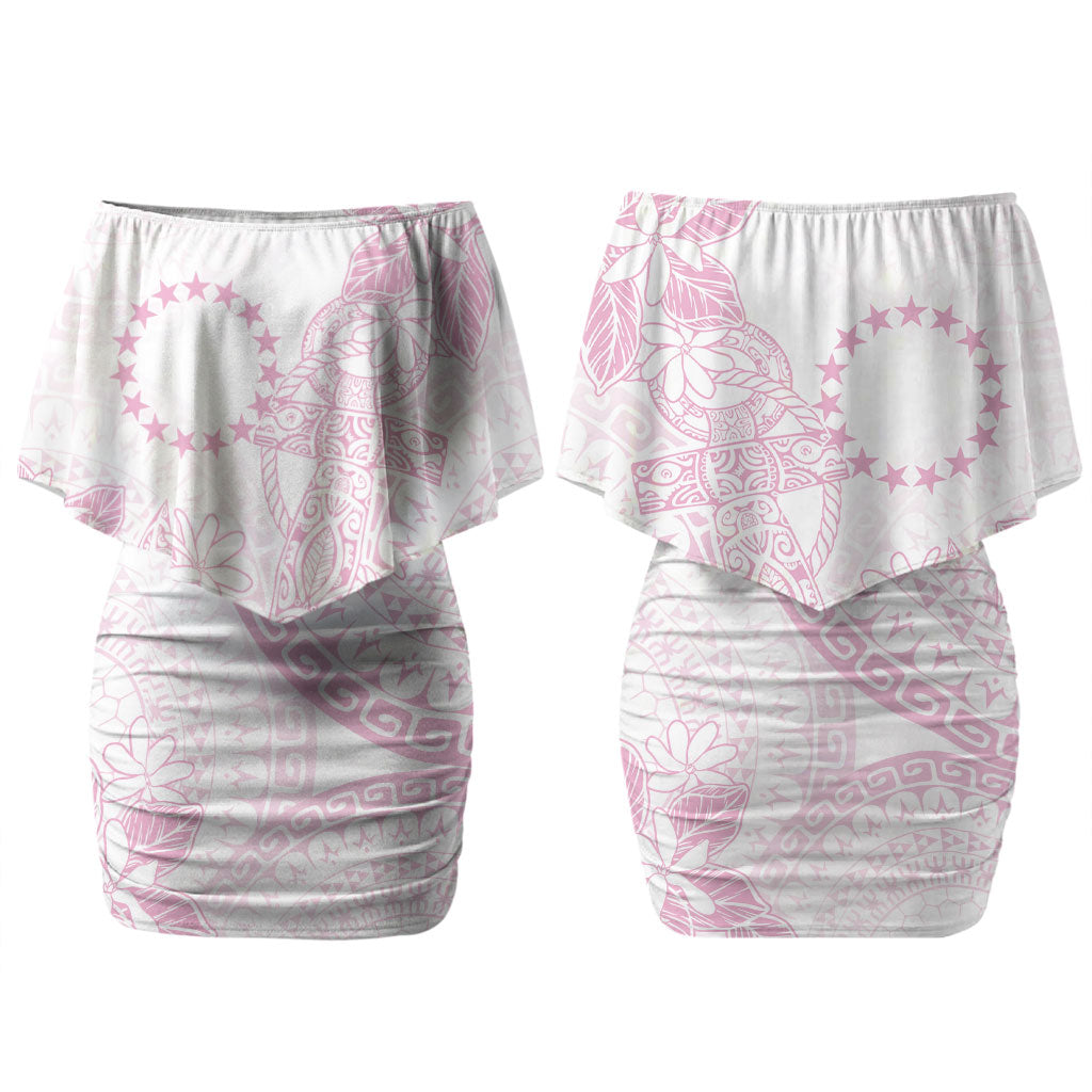 Candy Pink Kuki Airani Tapakau Couples Matching Off Shoulder Short Dress and Long Sleeve Button Shirt Tribal Anchor Mix Tiare LT7 - Polynesian Pride