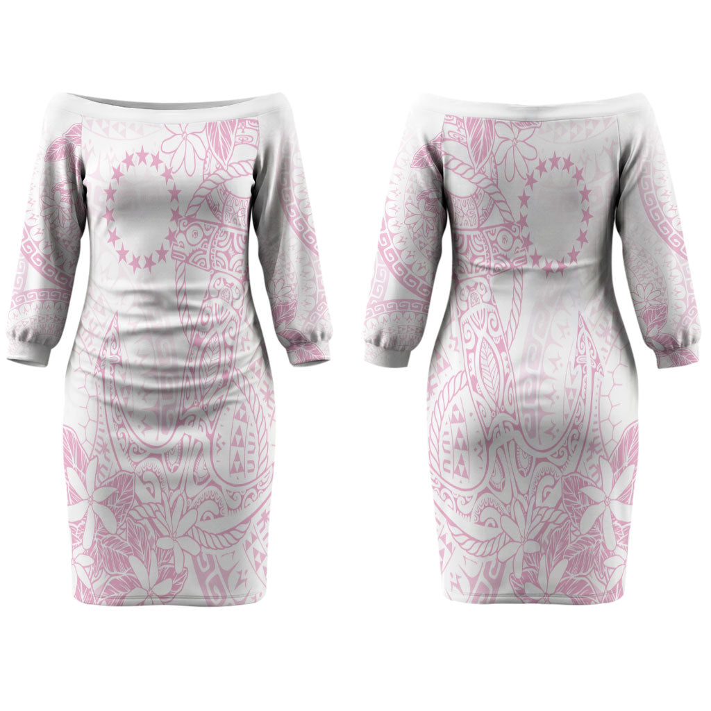 Candy Pink Kuki Airani Tapakau Couples Matching Off The Shoulder Long Sleeve Dress and Hawaiian Shirt Tribal Anchor Mix Tiare LT7 - Polynesian Pride