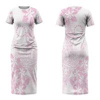 Candy Pink Kuki Airani Tapakau Couples Matching Short Sleeve Bodycon Dress and Long Sleeve Button Shirt Tribal Anchor Mix Tiare LT7 - Polynesian Pride
