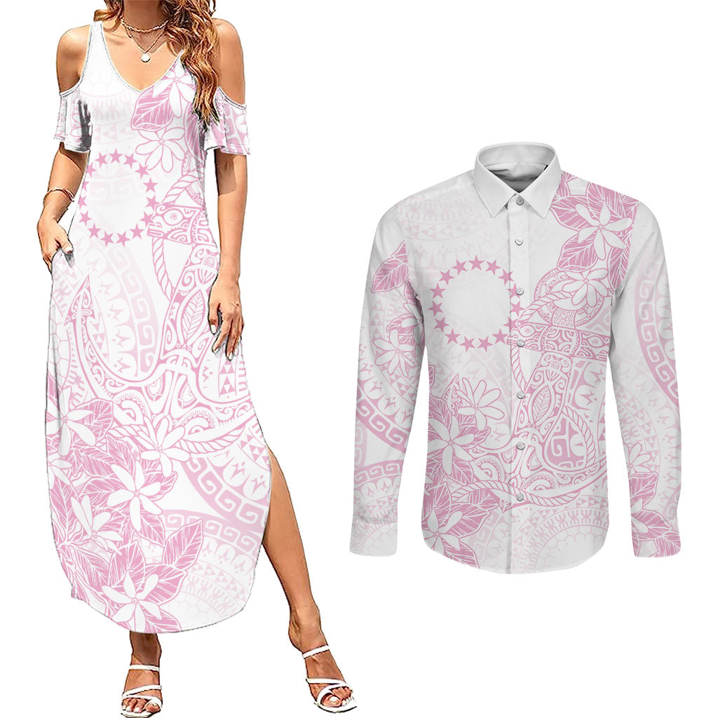 Candy Pink Kuki Airani Tapakau Couples Matching Summer Maxi Dress and Long Sleeve Button Shirt Tribal Anchor Mix Tiare