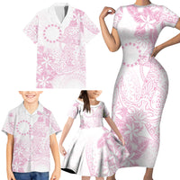 Candy Pink Kuki Airani Tapakau Family Matching Short Sleeve Bodycon Dress and Hawaiian Shirt Tribal Anchor Mix Tiare