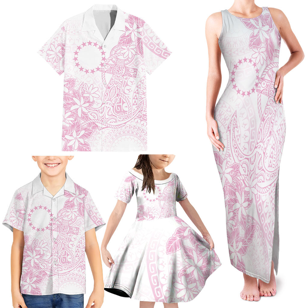 Candy Pink Kuki Airani Tapakau Family Matching Tank Maxi Dress and Hawaiian Shirt Tribal Anchor Mix Tiare