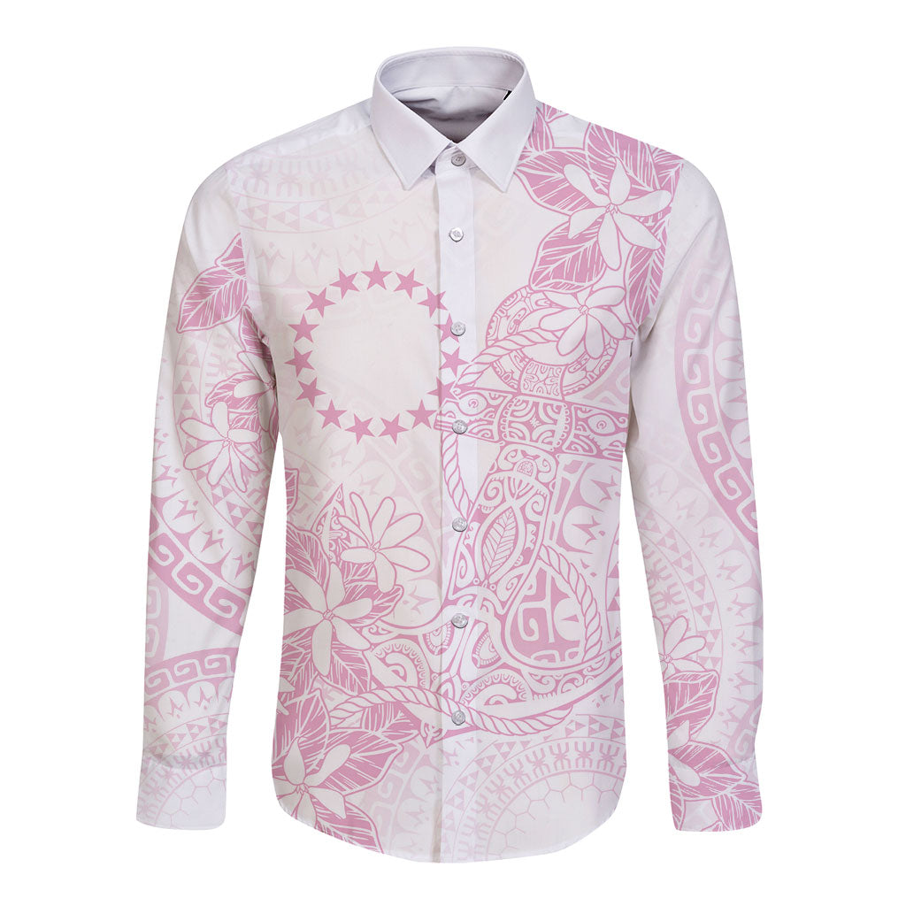 Candy Pink Kuki Airani Tapakau Long Sleeve Button Shirt Tribal Anchor Mix Tiare