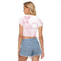 Candy Pink Kuki Airani Tapakau Raglan Cropped T Shirt Tribal Anchor Mix Tiare