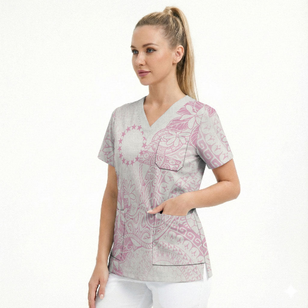 Candy Pink Kuki Airani Tapakau Scrub Top Tribal Anchor Mix Tiare