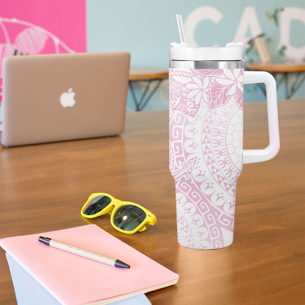 Candy Pink Kuki Airani Tapakau Tumbler With Handle Tribal Anchor Mix Tiare LT7 - Polynesian Pride