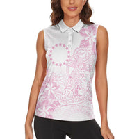 Candy Pink Kuki Airani Tapakau Women Sleeveless Polo Shirt Tribal Anchor Mix Tiare