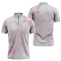 Candy Pink Kuki Airani Tapakau Zipper Polo Shirt Tribal Anchor Mix Tiare