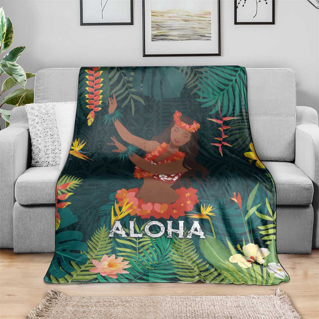 Hawaii Hula Girl Vintage Blanket Tropical Forest