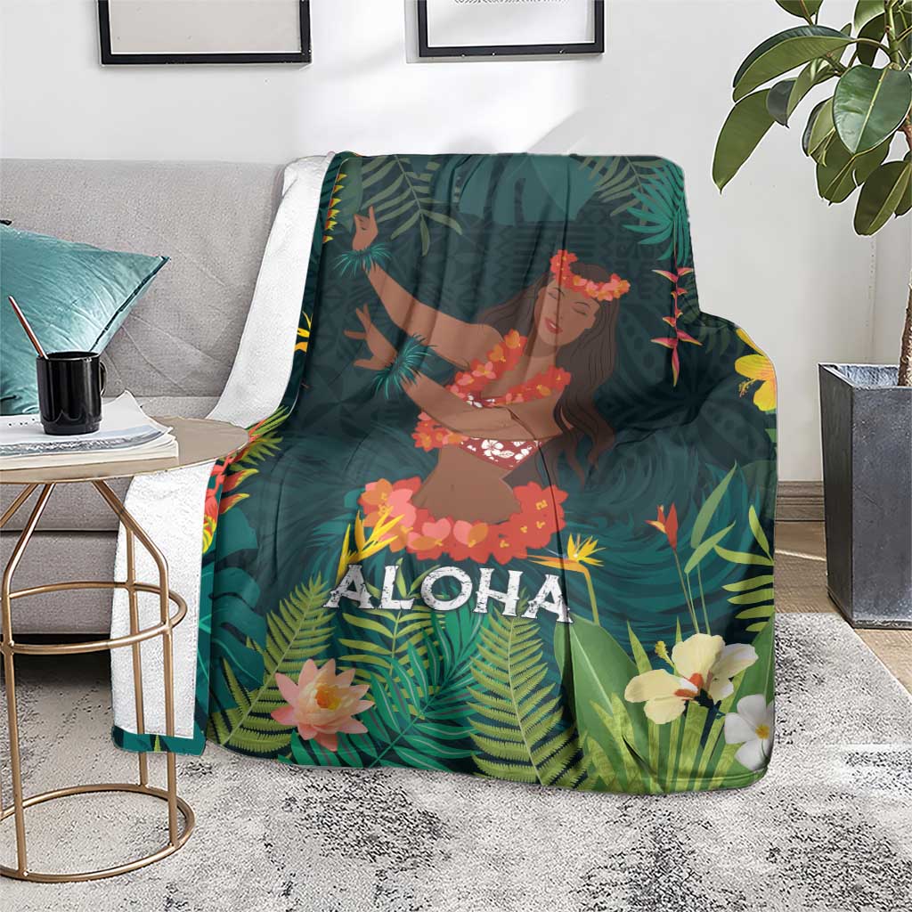 Hawaii Hula Girl Vintage Blanket Tropical Forest