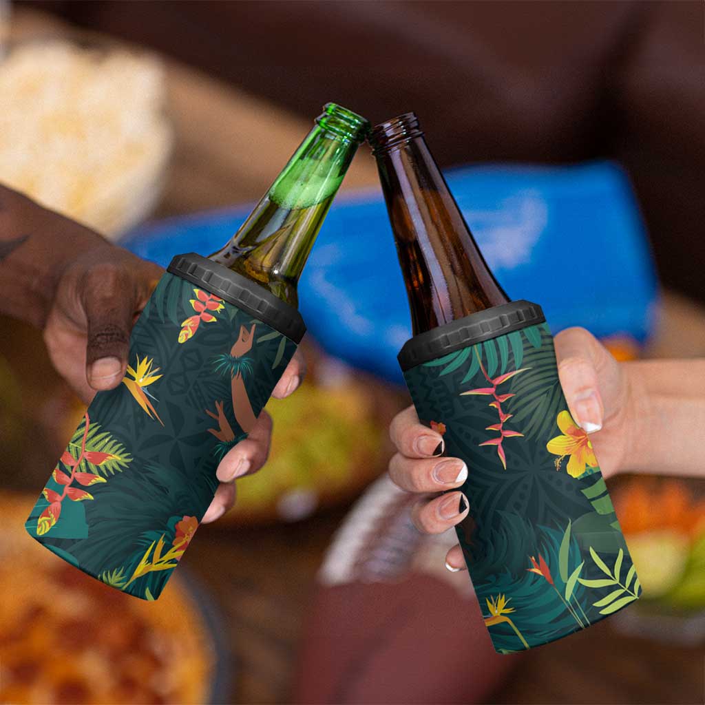 Hawaii Hula Girl Vintage 4 in 1 Can Cooler Tumbler Tropical Forest
