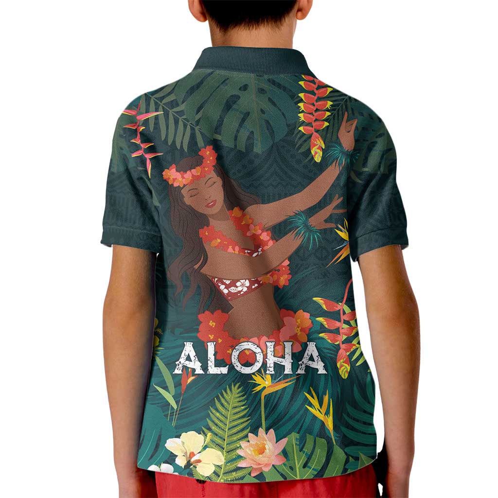 Hawaii Hula Girl Vintage Kid Polo Shirt Tropical Forest
