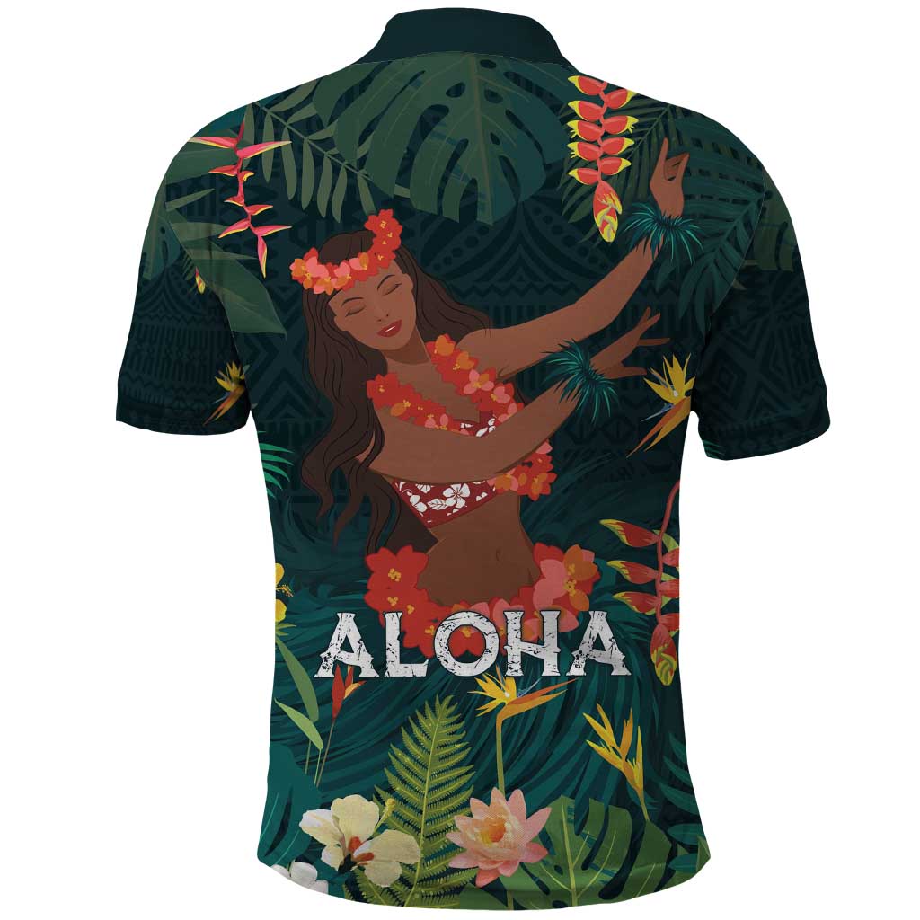 Hawaii Hula Girl Vintage Polo Shirt Tropical Forest
