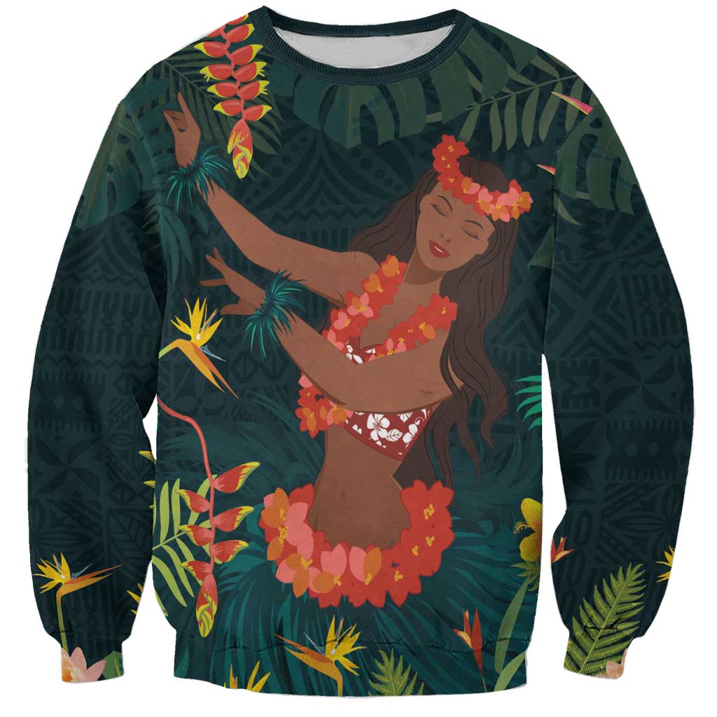 Hawaii Hula Girl Vintage Sweatshirt Tropical Forest