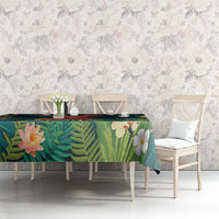 Hawaii Hula Girl Vintage Tablecloth Tropical Forest