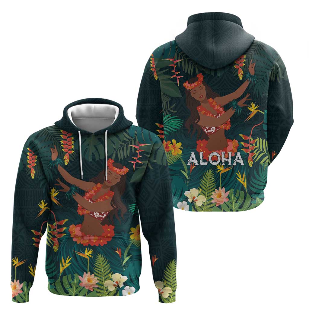 Hawaii Hula Girl Vintage Zip Hoodie Tropical Forest