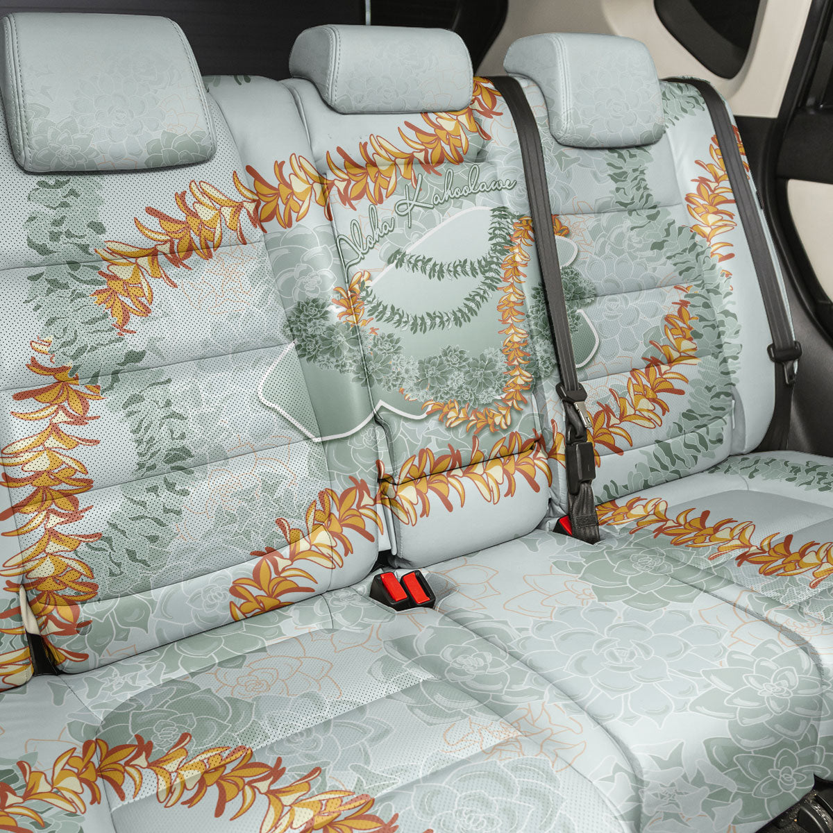 Hawaii Kaho'olawe Island Flowers Lei Back Car Seat Cover Silver Hinahina Kū Kahakai