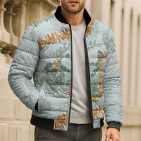 Hawaii Kaho'olawe Island Flowers Lei Bomber Puffer Jacket Silver Hinahina Kū Kahakai