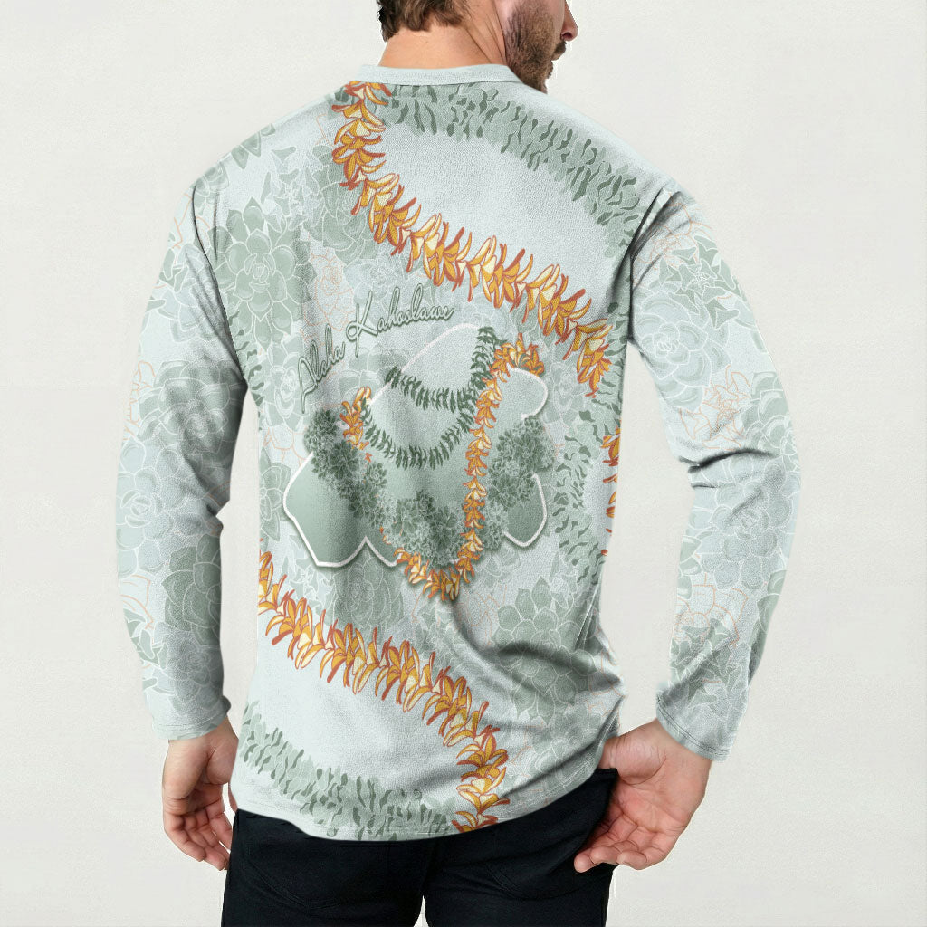 Hawaii Kaho'olawe Island Flowers Lei Button Sweatshirt Silver Hinahina Kū Kahakai