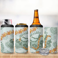 Hawaii Kaho'olawe Island Flowers Lei 4 in 1 Can Cooler Tumbler Silver Hinahina Kū Kahakai