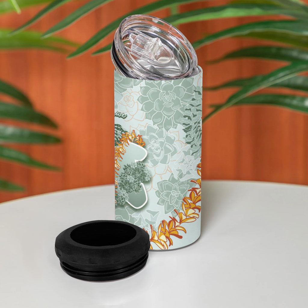 Hawaii Kaho'olawe Island Flowers Lei 4 in 1 Can Cooler Tumbler Silver Hinahina Kū Kahakai