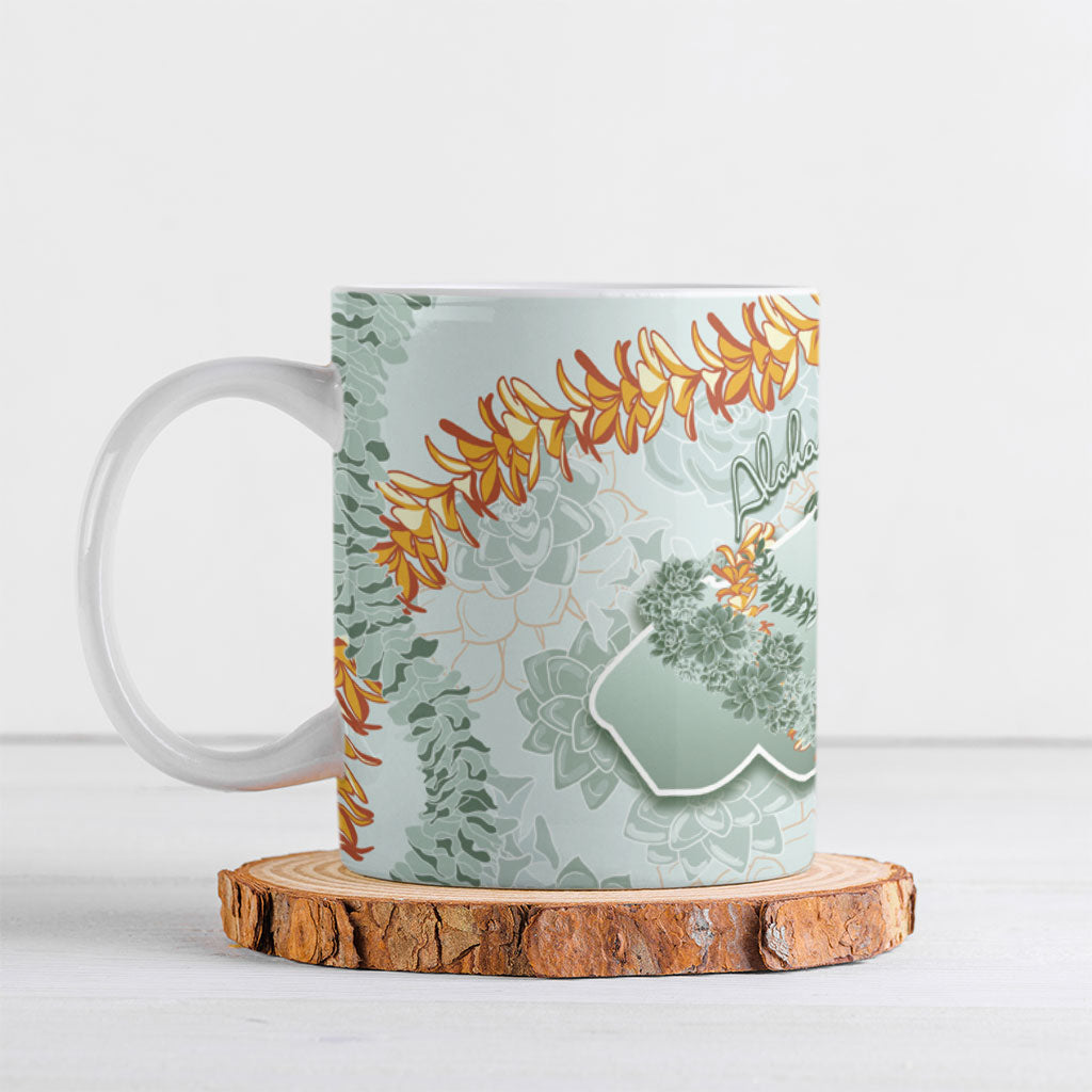 Hawaii Kaho'olawe Island Flowers Lei Ceramic Mug Silver Hinahina Kū Kahakai