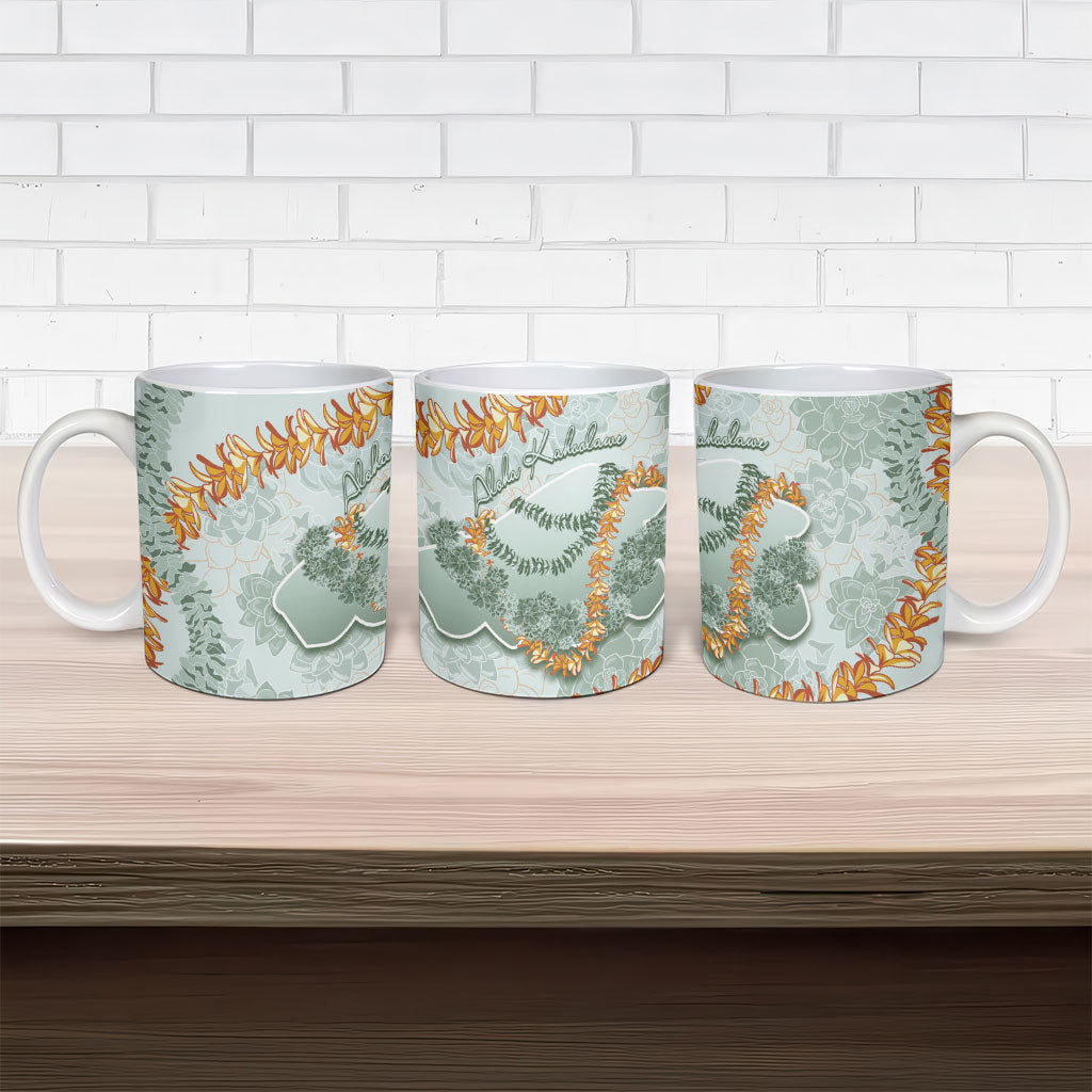 Hawaii Kaho'olawe Island Flowers Lei Ceramic Mug Silver Hinahina Kū Kahakai