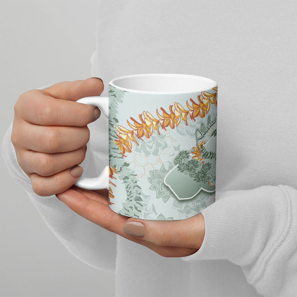 Hawaii Kaho'olawe Island Flowers Lei Ceramic Mug Silver Hinahina Kū Kahakai