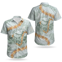 Hawaii Kaho'olawe Island Flowers Lei Couples Matching Off Shoulder Short Dress and Hawaiian Shirt Silver Hinahina Kū Kahakai