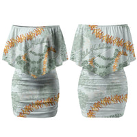 Hawaii Kaho'olawe Island Flowers Lei Couples Matching Off Shoulder Short Dress and Long Sleeve Button Shirt Silver Hinahina Kū Kahakai