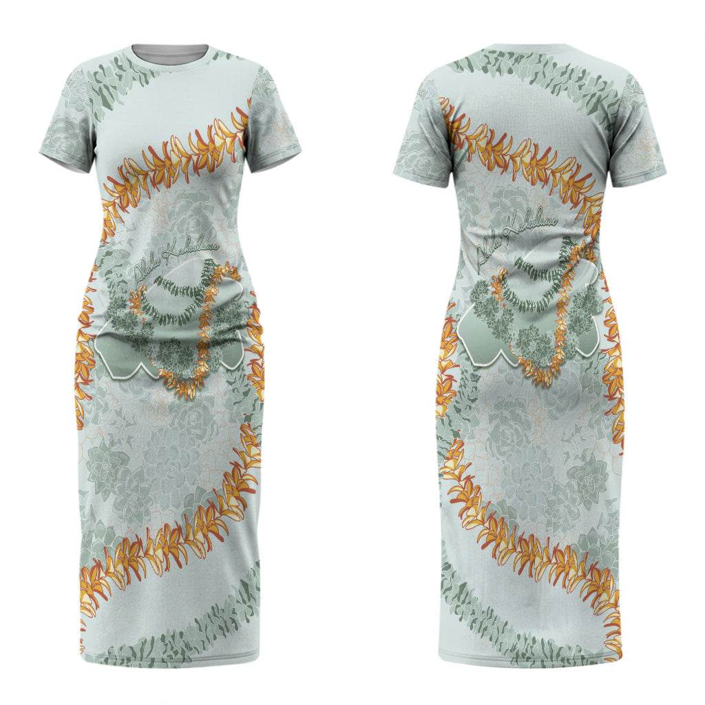 Hawaii Kaho'olawe Island Flowers Lei Couples Matching Short Sleeve Bodycon Dress and Long Sleeve Button Shirt Silver Hinahina Kū Kahakai
