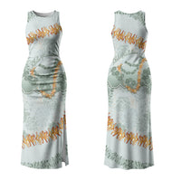 Hawaii Kaho'olawe Island Flowers Lei Couples Matching Tank Maxi Dress and Long Sleeve Button Shirt Silver Hinahina Kū Kahakai