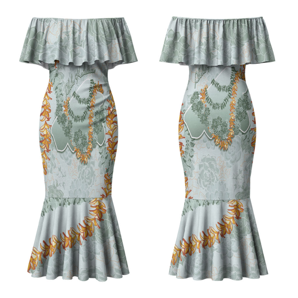 Hawaii Kaho'olawe Island Flowers Lei Family Matching Mermaid Dress and Hawaiian Shirt Silver Hinahina Kū Kahakai