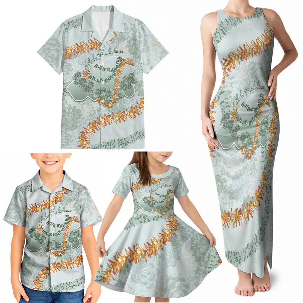Hawaii Kaho'olawe Island Flowers Lei Family Matching Tank Maxi Dress and Hawaiian Shirt Silver Hinahina Kū Kahakai LT7 - Polynesian Pride