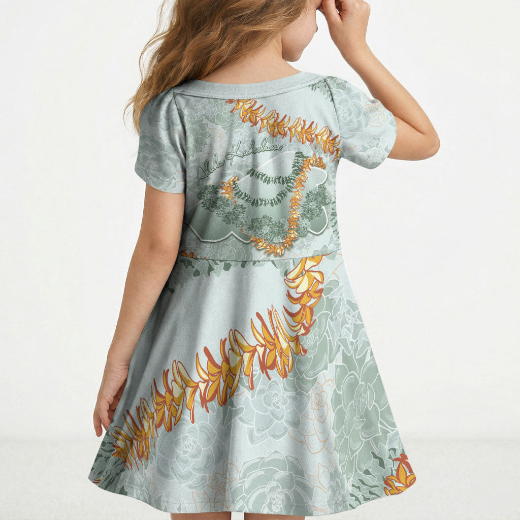 Hawaii Kaho'olawe Island Flowers Lei Kid Short Sleeve Dress Silver Hinahina Kū Kahakai