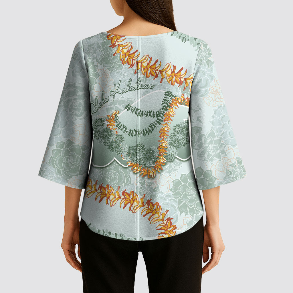 Hawaii Kaho'olawe Island Flowers Lei Kimono Sleeve Blouse Silver Hinahina Kū Kahakai