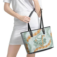 Hawaii Kaho'olawe Island Flowers Lei Leather Tote Bag Silver Hinahina Kū Kahakai