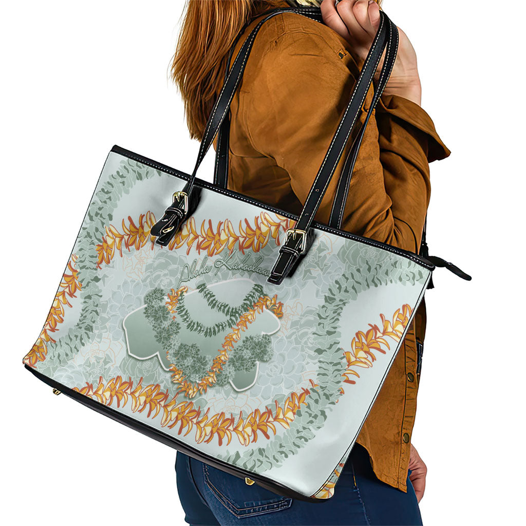Hawaii Kaho'olawe Island Flowers Lei Leather Tote Bag Silver Hinahina Kū Kahakai