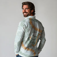 Hawaii Kaho'olawe Island Flowers Lei Long Sleeve Polo Shirt Silver Hinahina Kū Kahakai