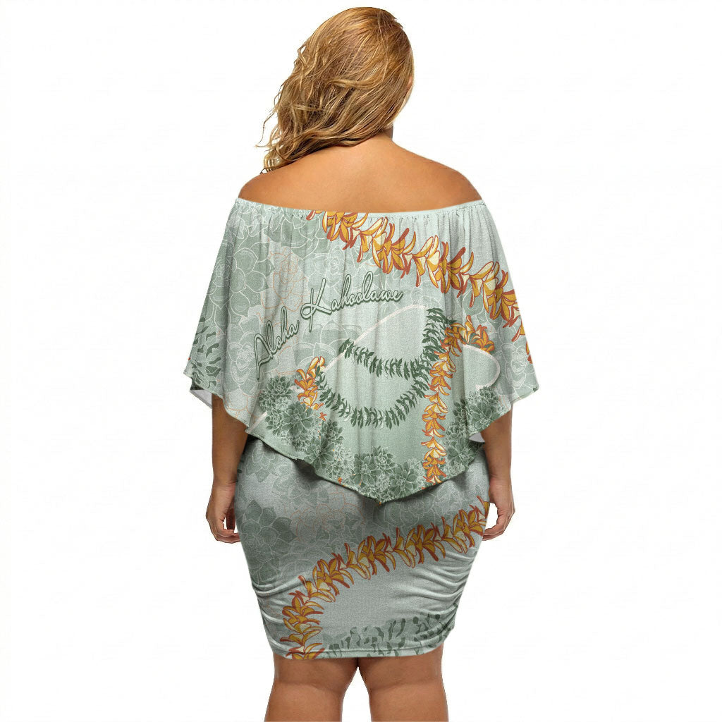 Hawaii Kaho'olawe Island Flowers Lei Off Shoulder Short Dress Silver Hinahina Kū Kahakai