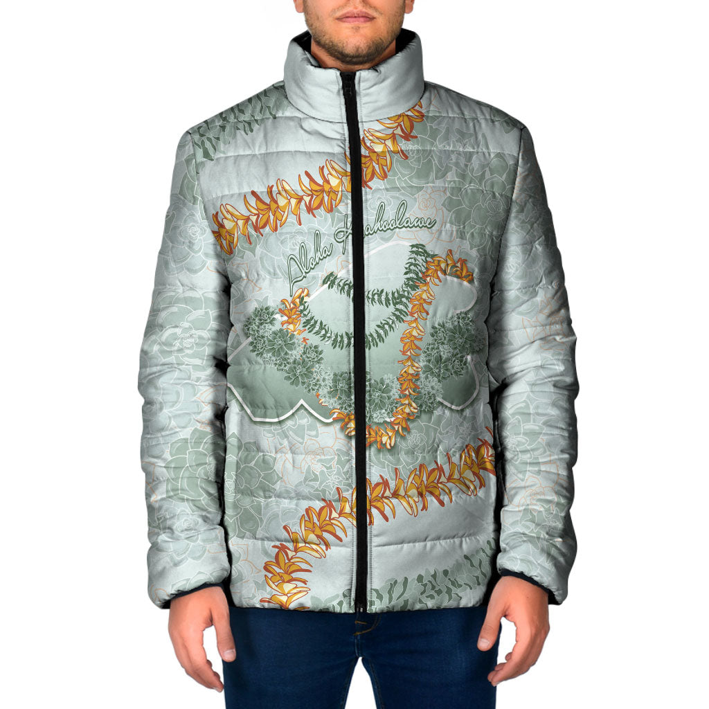 Hawaii Kaho'olawe Island Flowers Lei Padded Jacket Silver Hinahina Kū Kahakai LT7 Men Silver - Polynesian Pride