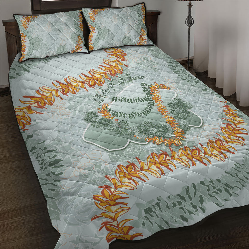 Hawaii Kaho'olawe Island Flowers Lei Quilt Bed Set Silver Hinahina Kū Kahakai