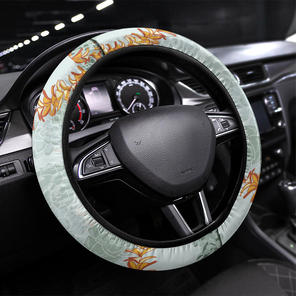 Hawaii Kaho'olawe Island Flowers Lei Steering Wheel Cover Silver Hinahina Kū Kahakai