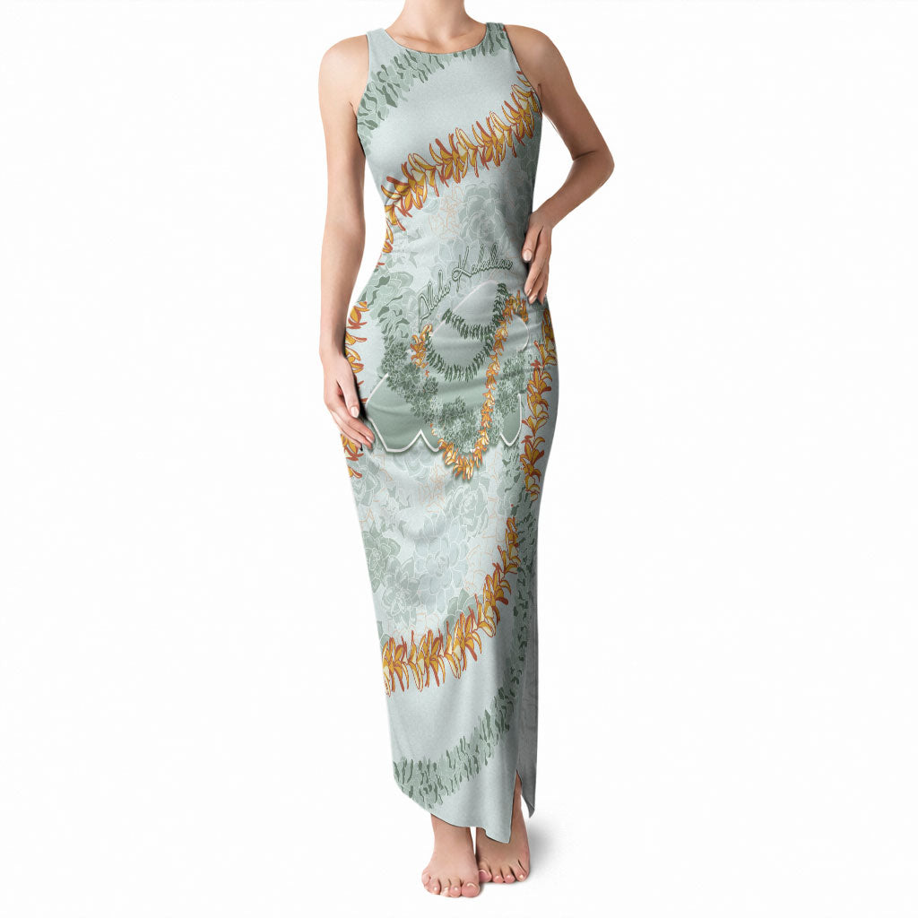 Hawaii Kaho'olawe Island Flowers Lei Tank Maxi Dress Silver Hinahina Kū Kahakai LT7 Women Silver - Polynesian Pride