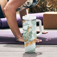 Hawaii Kaho'olawe Island Flowers Lei Tumbler With Handle Silver Hinahina Kū Kahakai